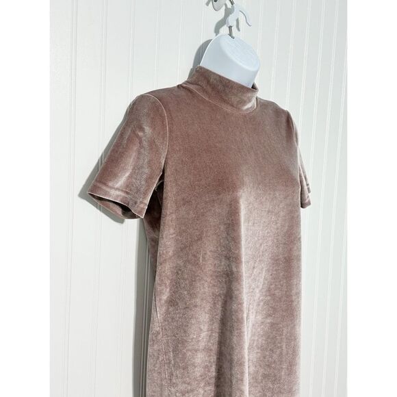 Madewell Mock Turtleneck‎ Short Sleeve Velvet Mini Dress Rose Pink XXS - Picture 4 of 11